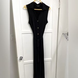 Great long black dress with gold buttons and